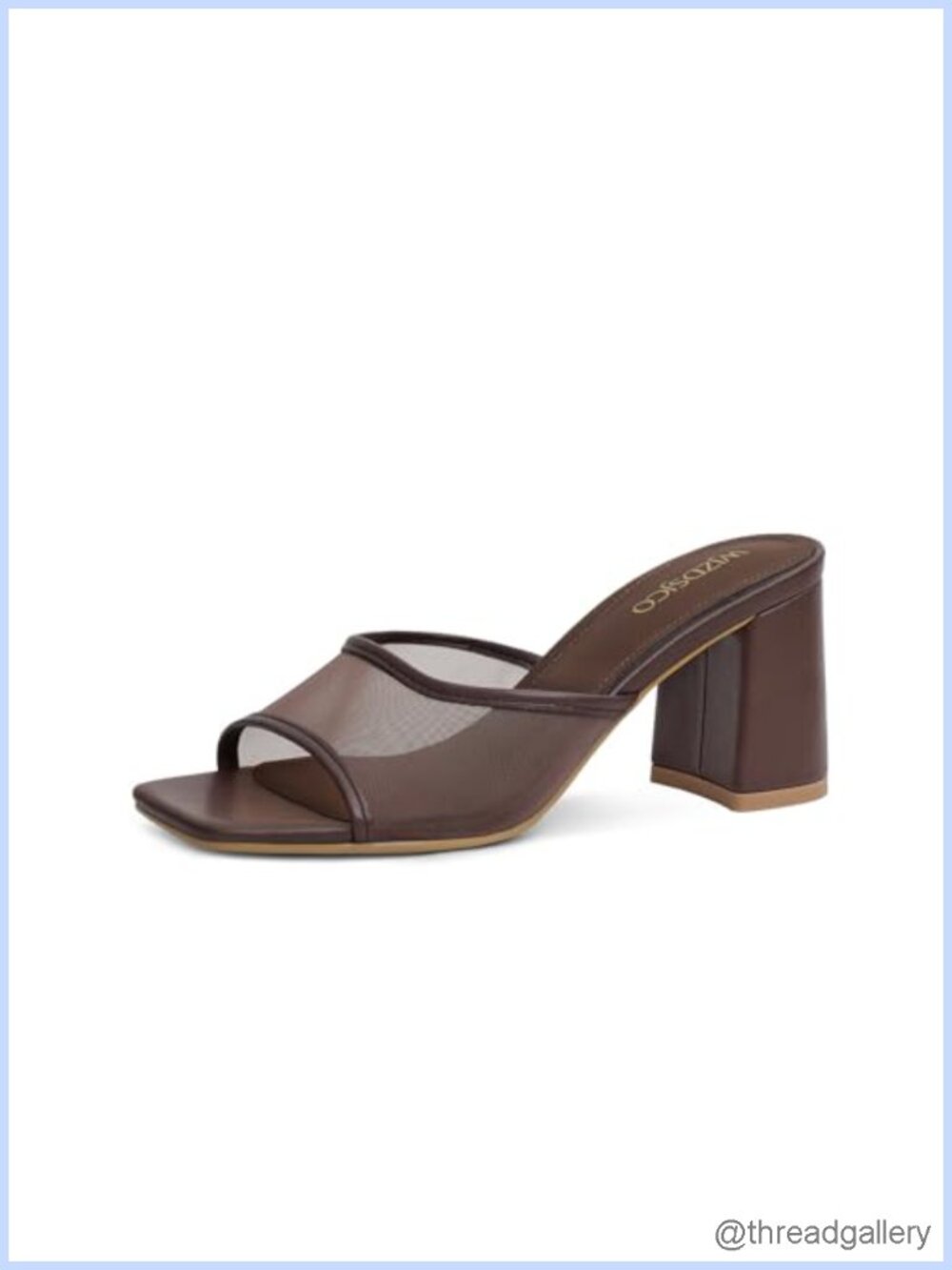 Women's Mesh Slip On Heeled Sandals Square Toe Block Chunky Mule